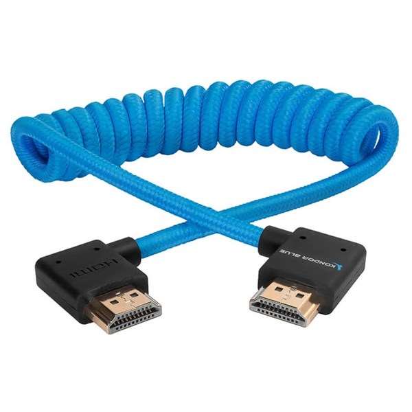 Kondor Blue Right Angle Full HDMI to HDMI Braided Coiled Cable Blue