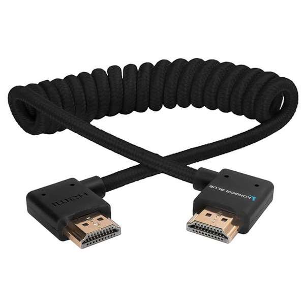 Kondor Blue Right Angle Full HDMI to HDMI Braided Coiled Cable Black