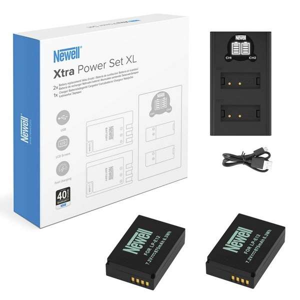 Newell Xtra Power Set XL Charger and 2x LP-E12 Batteries for Canon