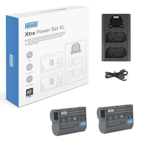 Newell Xtra Power Set XL Charger and 2x EN-EL15b Batteries for Nikon