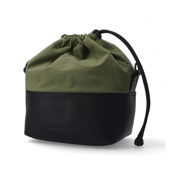 Artisan&Artist Leather & Fabric Camera Pouch Black/ Khaki