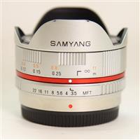 Used Samyang 7.5mm f/3.5 UMC Fisheye Micro Four Thirds Lens Silver